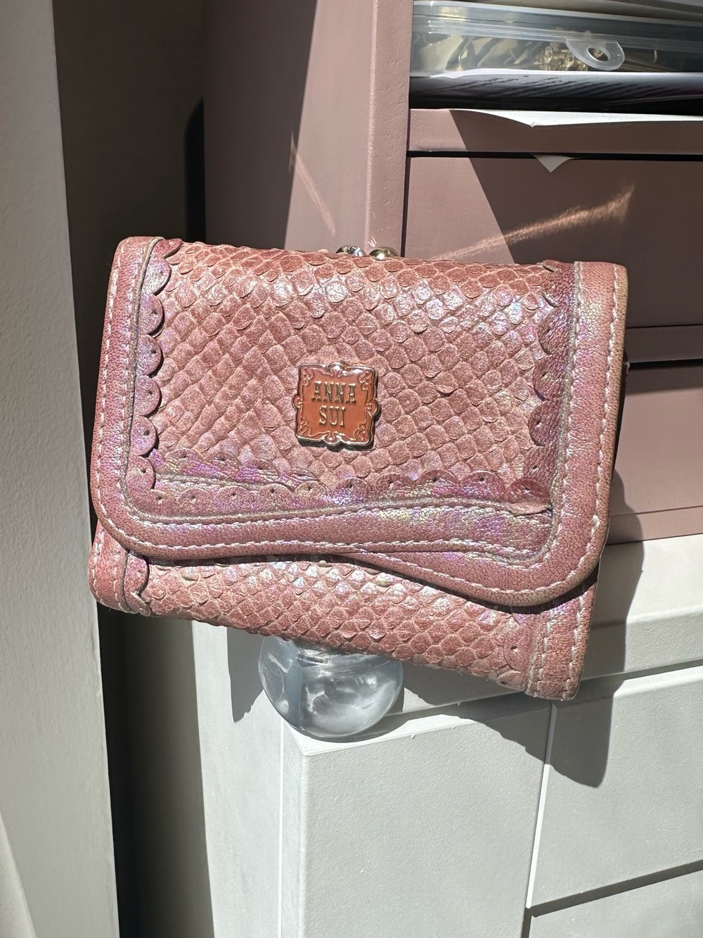 ANNA SUI pink mermaid shell look like leather wallet